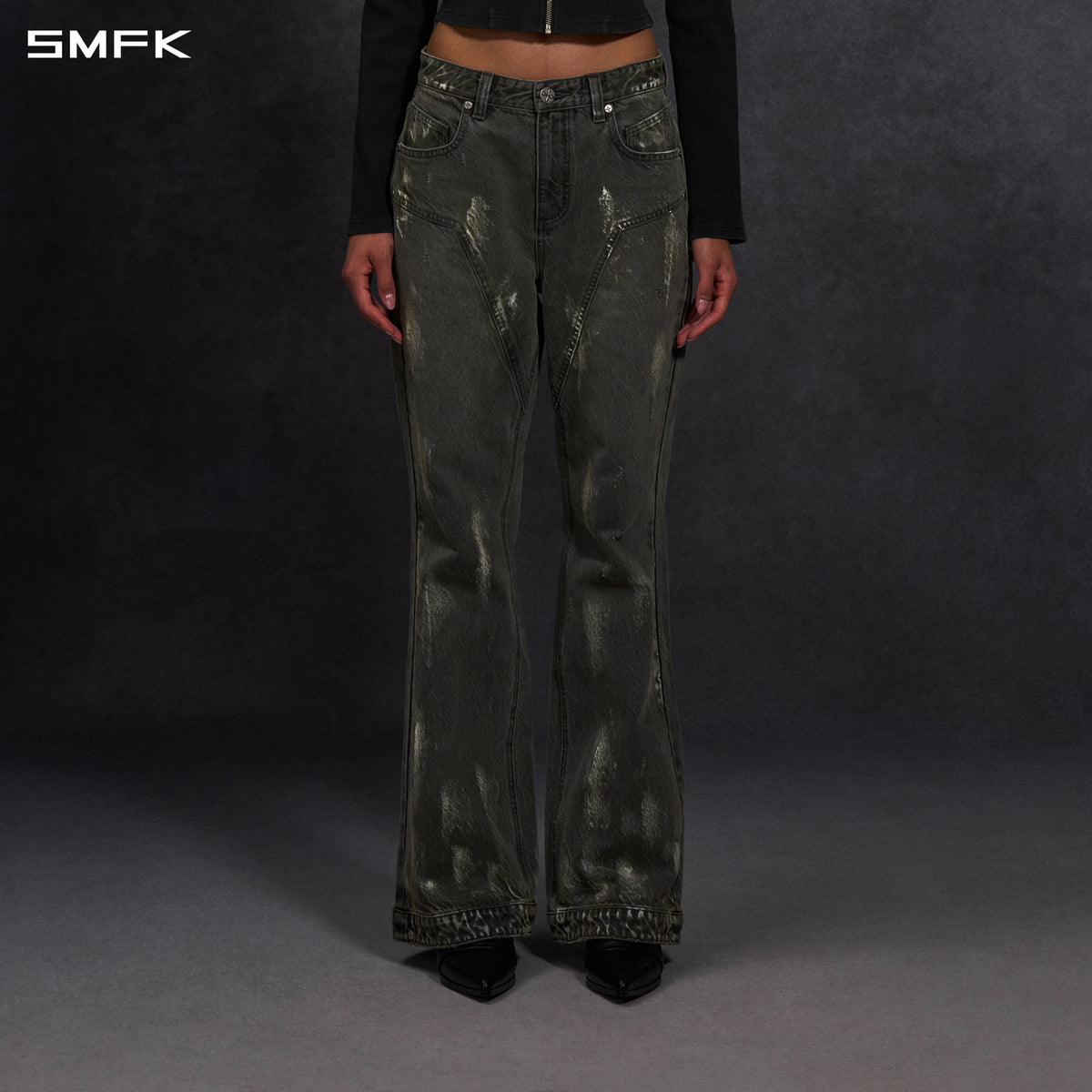 SMFK Compass Mirage Flared Denim Pants Cotton/W Storm Grey