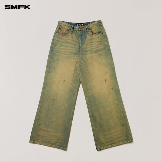 SMFK Compass Wild Horse Loose Denim Pants Cheese