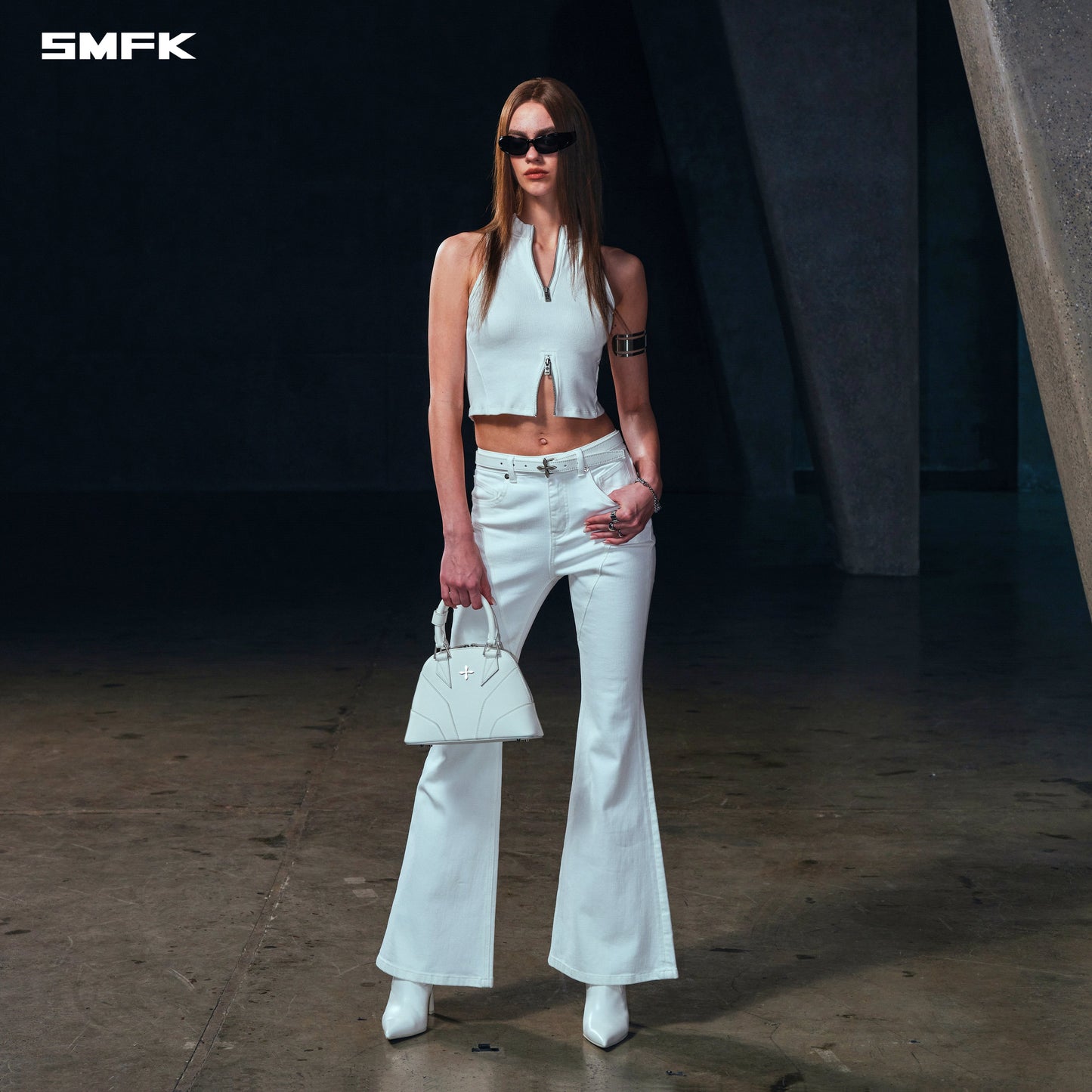 SMFK Wild Mirage Fishtail Denim Pants Cotton Cloud White