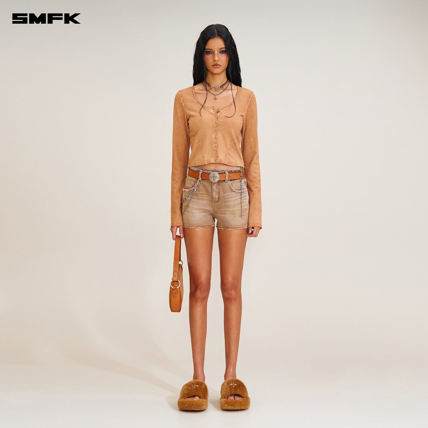 SMFK Rage Wild Handcraft High Waist Denim Shorts Wild Cowboy Brown