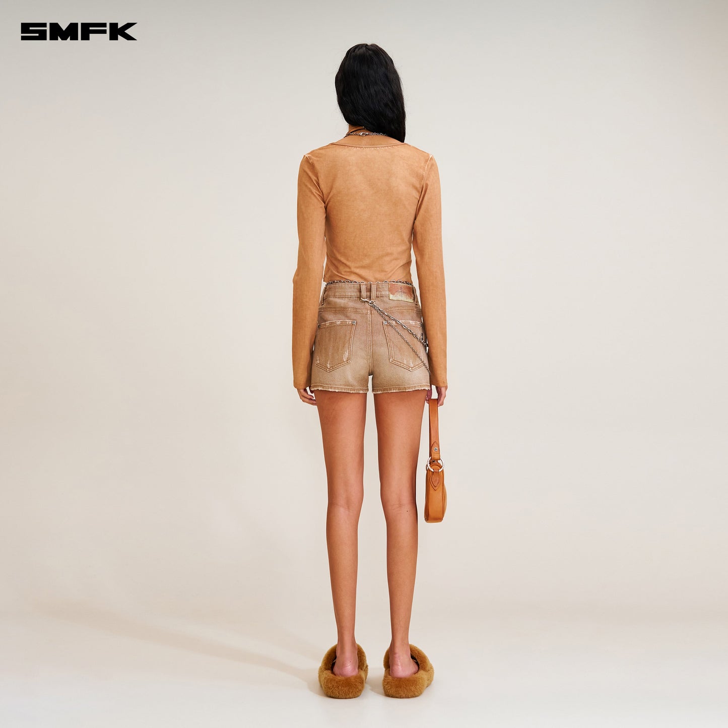 SMFK Rage Wild Handcraft High Waist Denim Shorts Wild Cowboy Brown