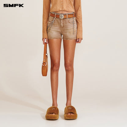 SMFK Rage Wild Handcraft High Waist Denim Shorts Wild Cowboy Brown