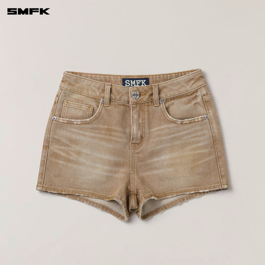 SMFK Rage Wild Handcraft High Waist Denim Shorts Wild Cowboy Brown