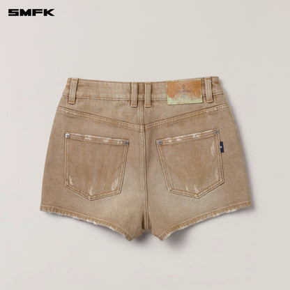 SMFK Rage Wild Handcraft High Waist Denim Shorts Wild Cowboy Brown