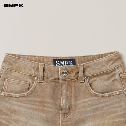 SMFK Rage Wild Handcraft High Waist Denim Shorts Wild Cowboy Brown