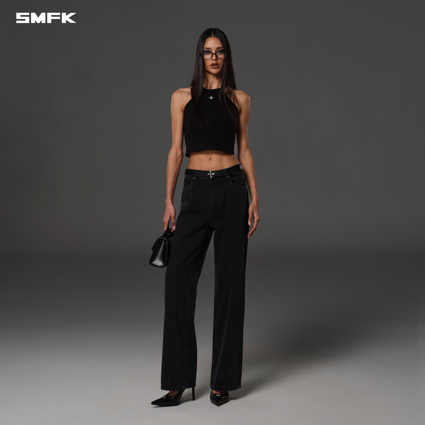 SMFK Vintage Vanish Straight Denim Pants Garment Dye Vanish Black
