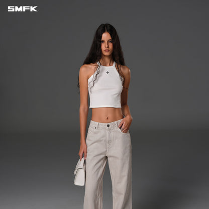 SMFK Vintage Vanish Straight Denim Pants Garment Dye Vanish White