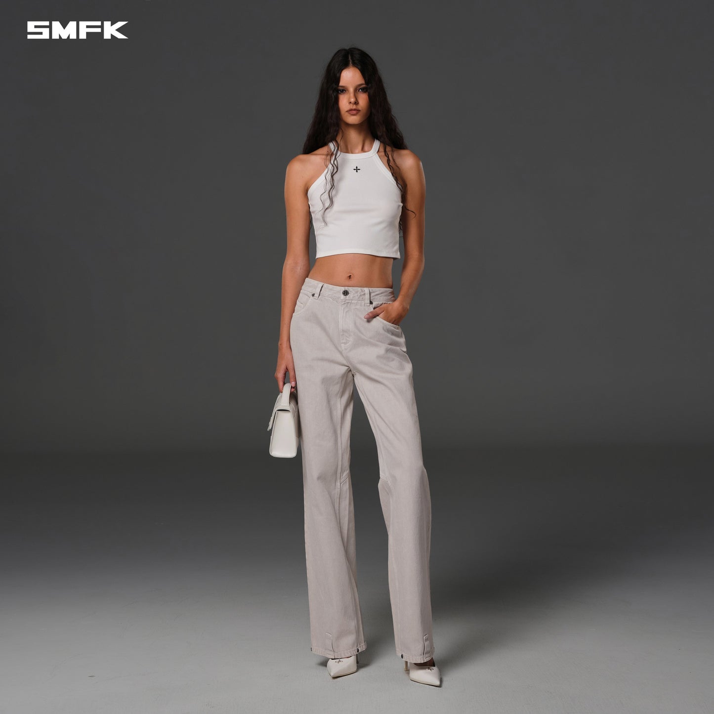 SMFK Vintage Vanish Straight Denim Pants Garment Dye Vanish White