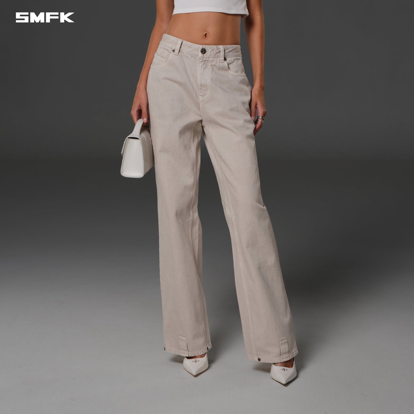 SMFK Vintage Vanish Straight Denim Pants Garment Dye Vanish White