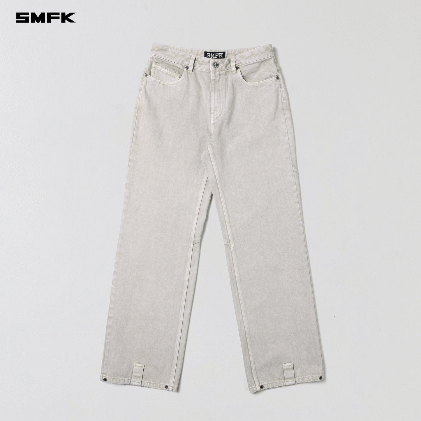 SMFK Vintage Vanish Straight Denim Pants Garment Dye Vanish White