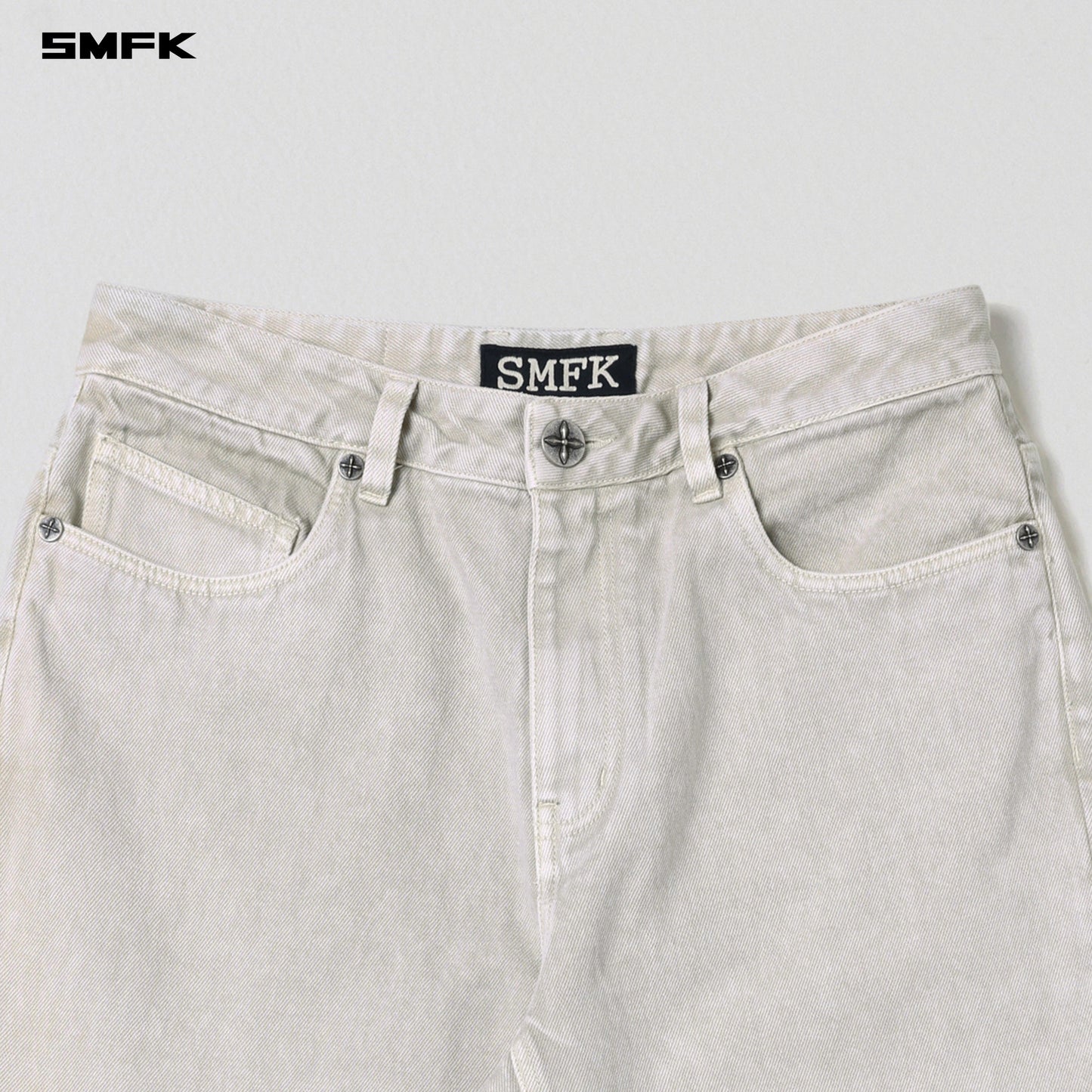 SMFK Vintage Vanish Straight Denim Pants Garment Dye Vanish White