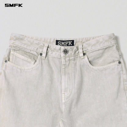 SMFK Vintage Vanish Straight Denim Pants Garment Dye Vanish White