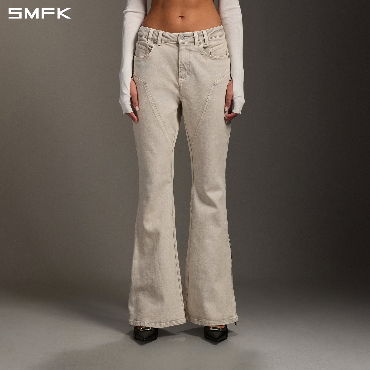SMFK Mirage Siren Flared Denim Pants Garment Dye Vanish White