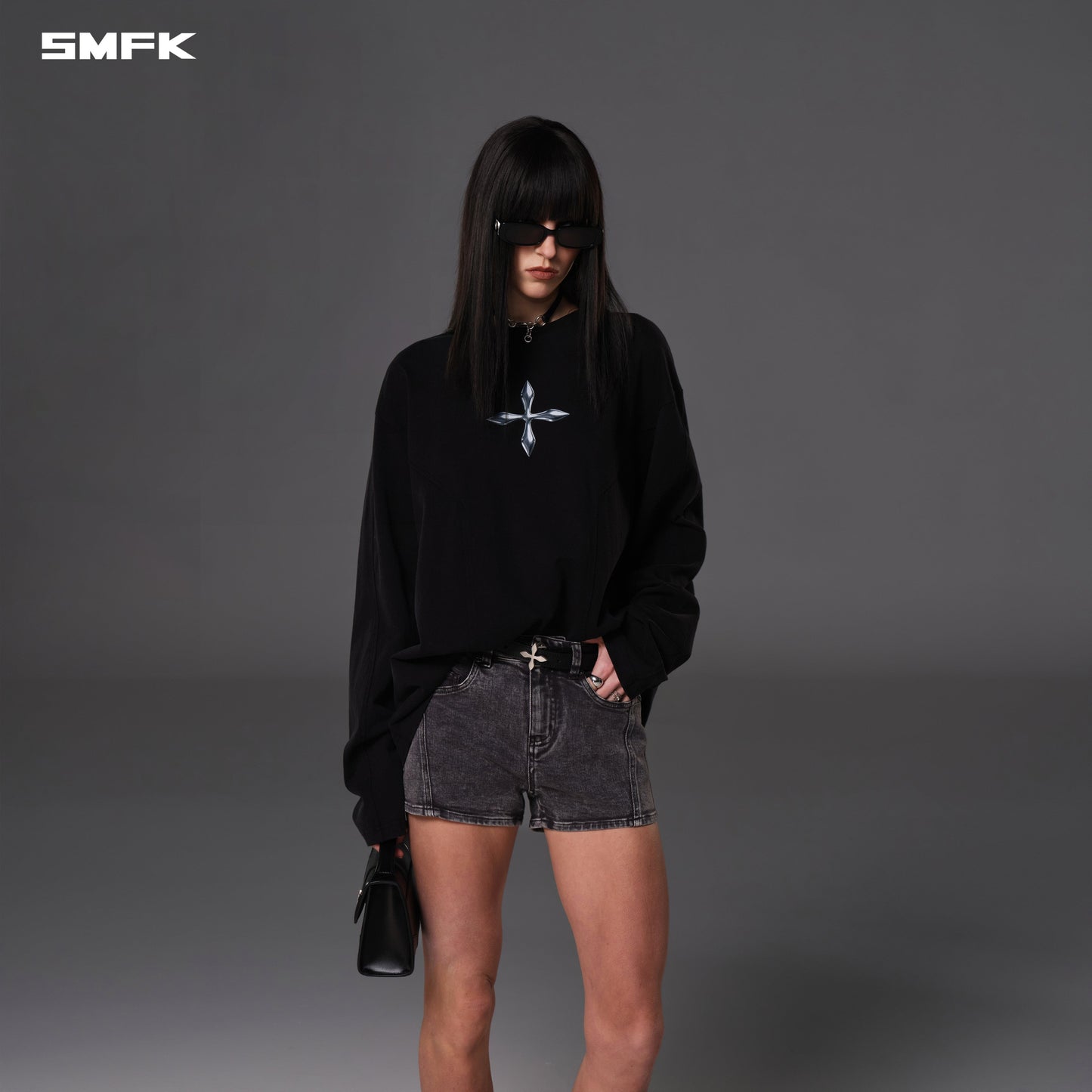 SMFK Vintage Vanish Skinny Denim Shorts Garment Dye Storm Grey
