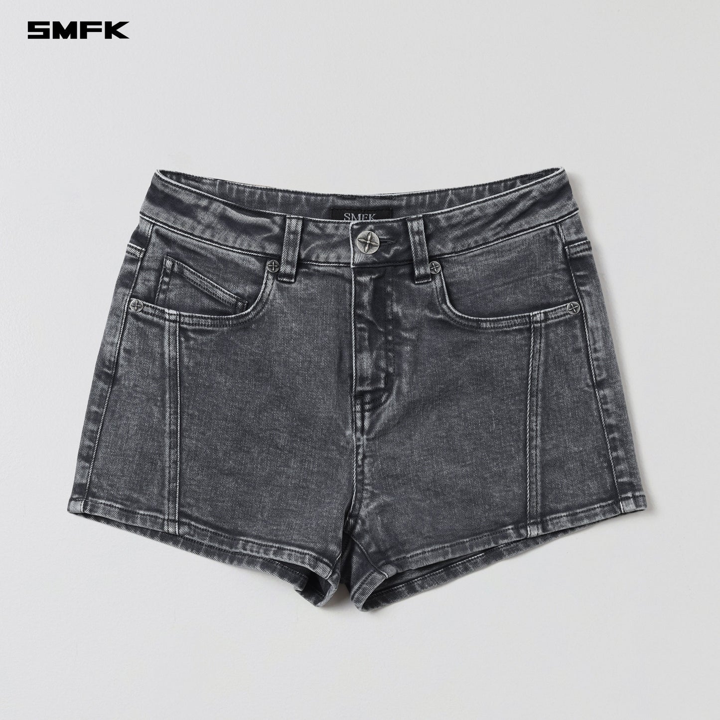 SMFK Vintage Vanish Skinny Denim Shorts Garment Dye Storm Grey