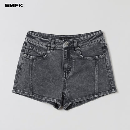 SMFK Vintage Vanish Skinny Denim Shorts Garment Dye Storm Grey