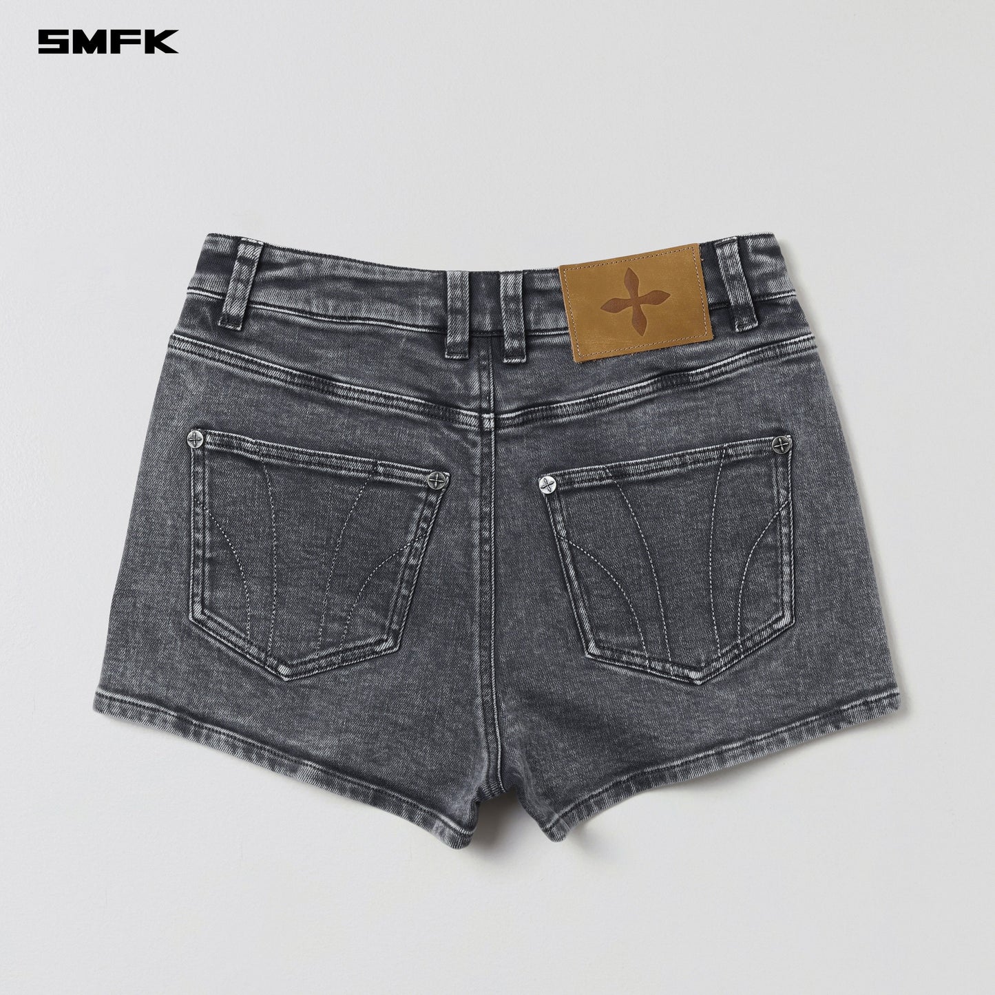 SMFK Vintage Vanish Skinny Denim Shorts Garment Dye Storm Grey