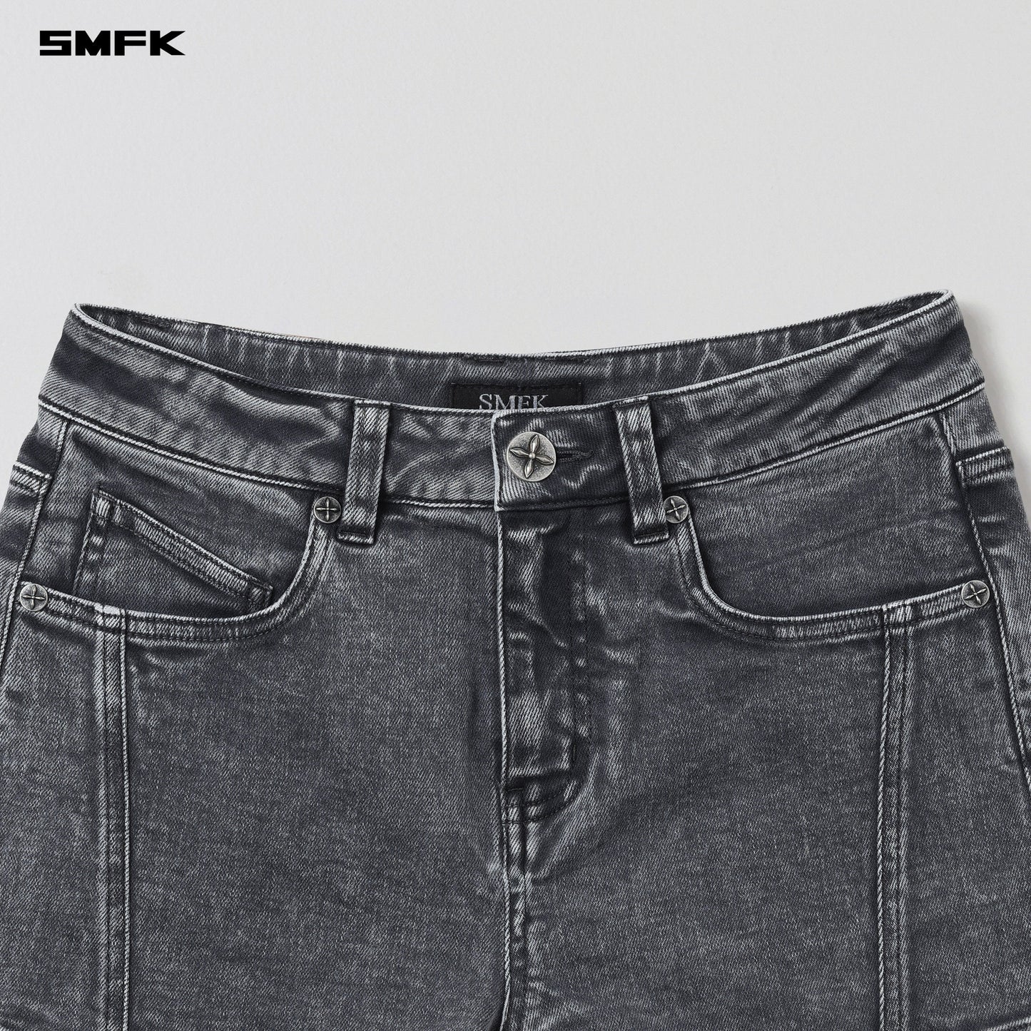 SMFK Vintage Vanish Skinny Denim Shorts Garment Dye Storm Grey