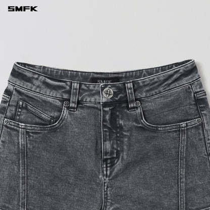 SMFK Vintage Vanish Skinny Denim Shorts Garment Dye Storm Grey