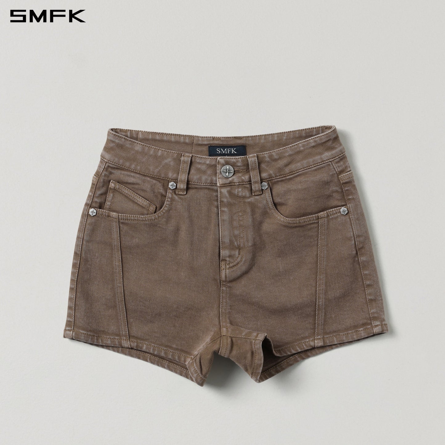 SMFK Vintage Vanish Skinny Denim Shorts Garment Dye Vanish Brown