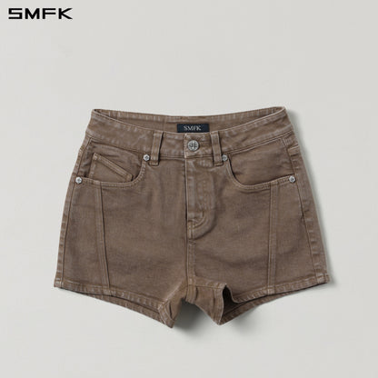 SMFK Vintage Vanish Skinny Denim Shorts Garment Dye Vanish Brown