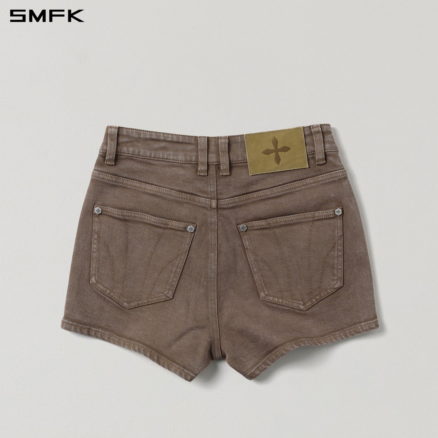 SMFK Vintage Vanish Skinny Denim Shorts Garment Dye Vanish Brown
