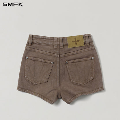 SMFK Vintage Vanish Skinny Denim Shorts Garment Dye Vanish Brown