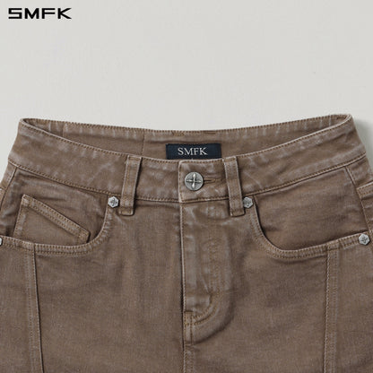 SMFK Vintage Vanish Skinny Denim Shorts Garment Dye Vanish Brown