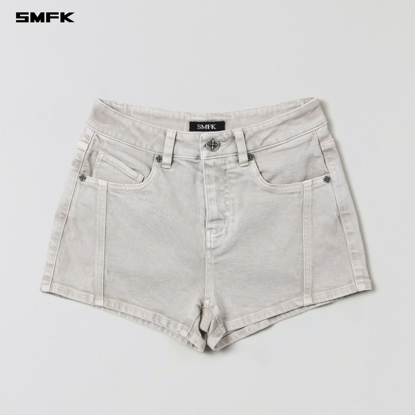 SMFK Vintage Vanish Skinny Denim Shorts Garment Dye Vanish White