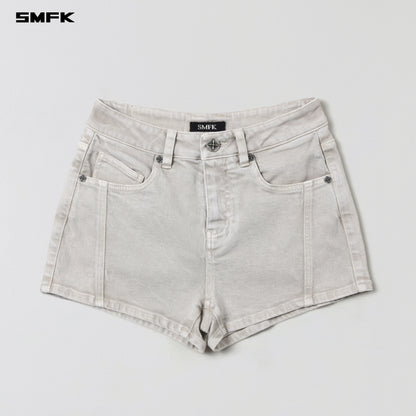 SMFK Vintage Vanish Skinny Denim Shorts Garment Dye Vanish White
