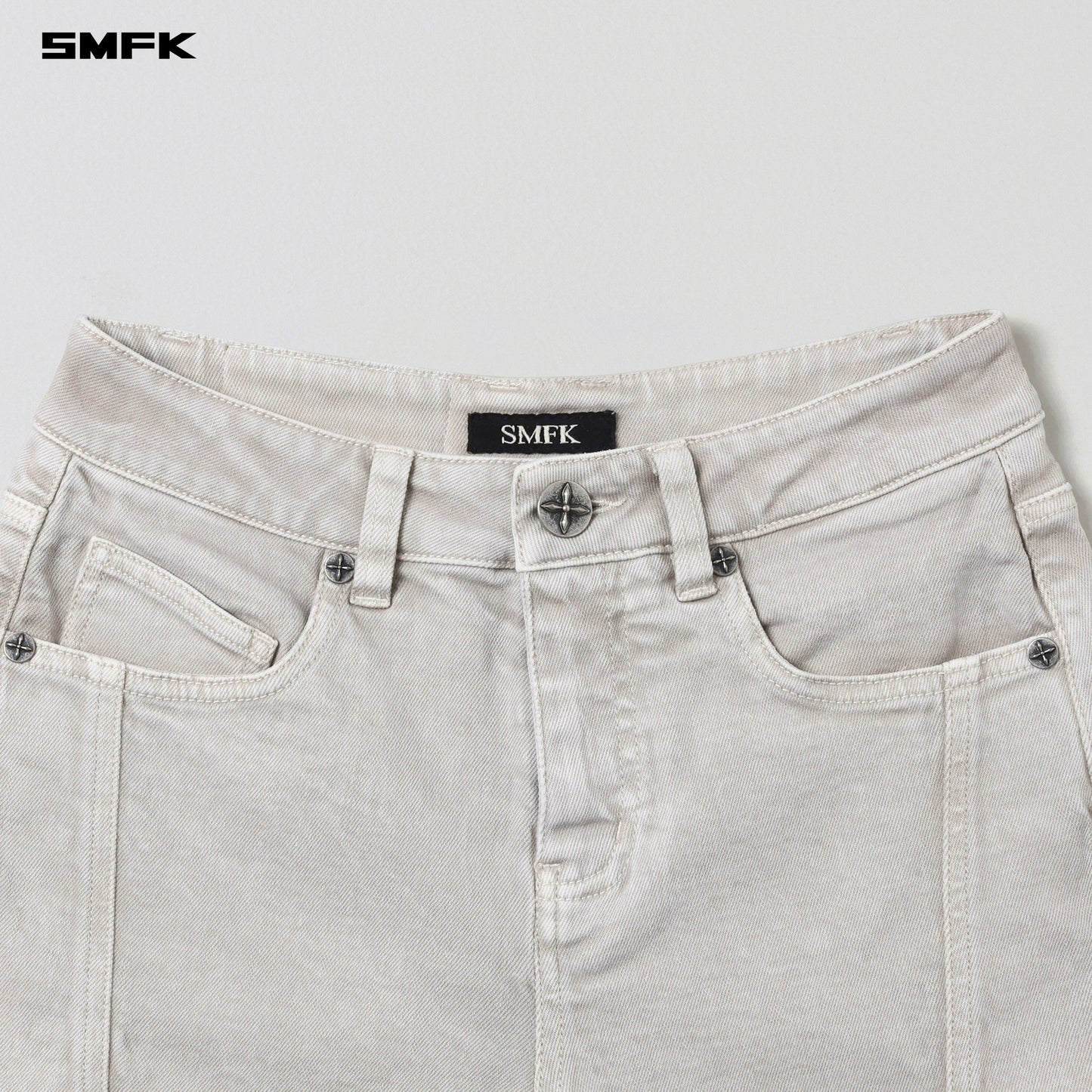 SMFK Vintage Vanish Skinny Denim Shorts Garment Dye Vanish White