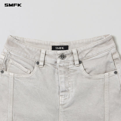 SMFK Vintage Vanish Skinny Denim Shorts Garment Dye Vanish White