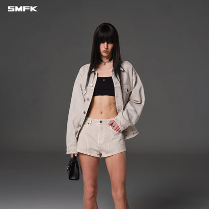 SMFK Vintage Vanish Denim Shorts Garment Dye Vanish White