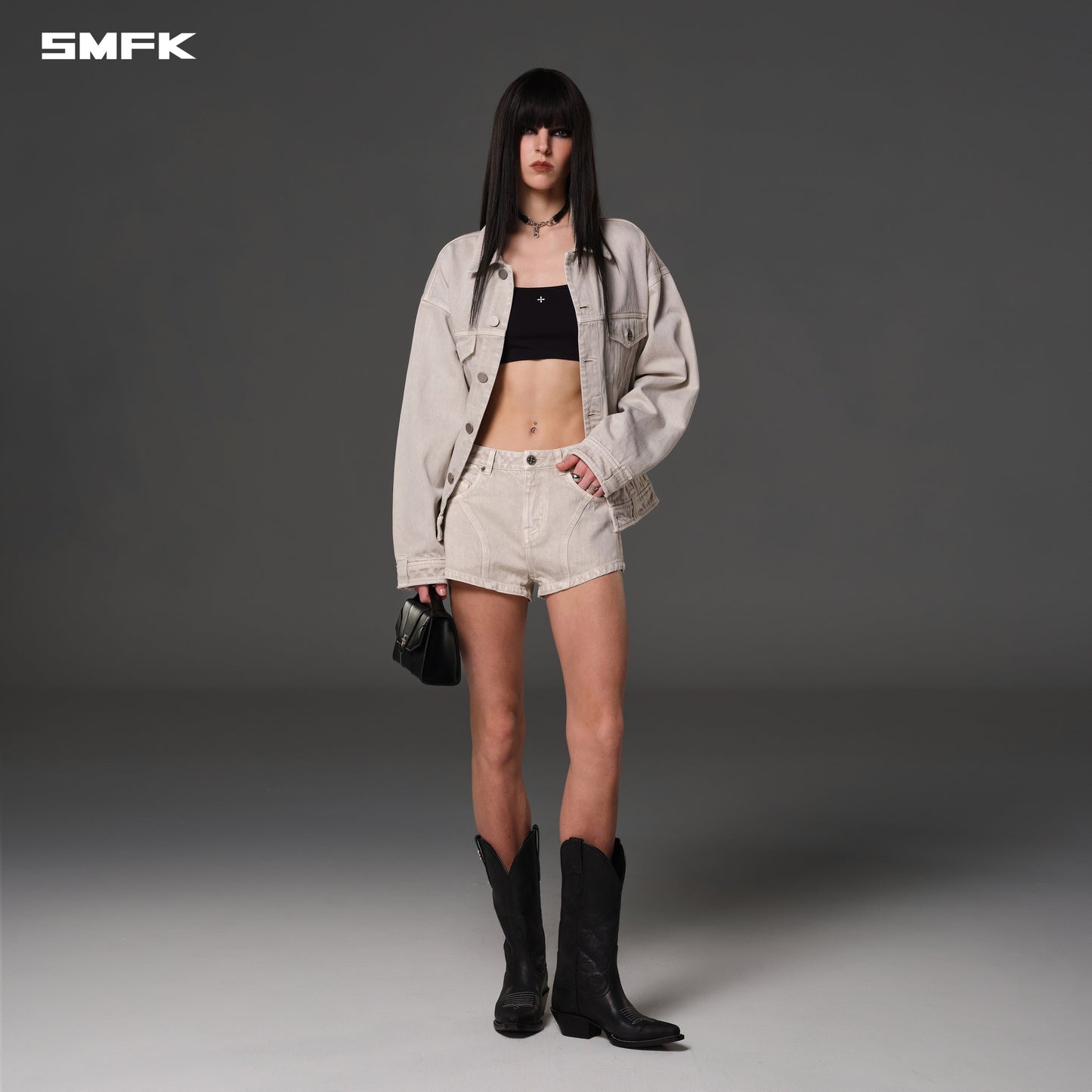 SMFK Vintage Vanish Denim Shorts Garment Dye Vanish White