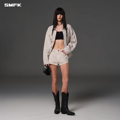 SMFK Vintage Vanish Denim Shorts Garment Dye Vanish White
