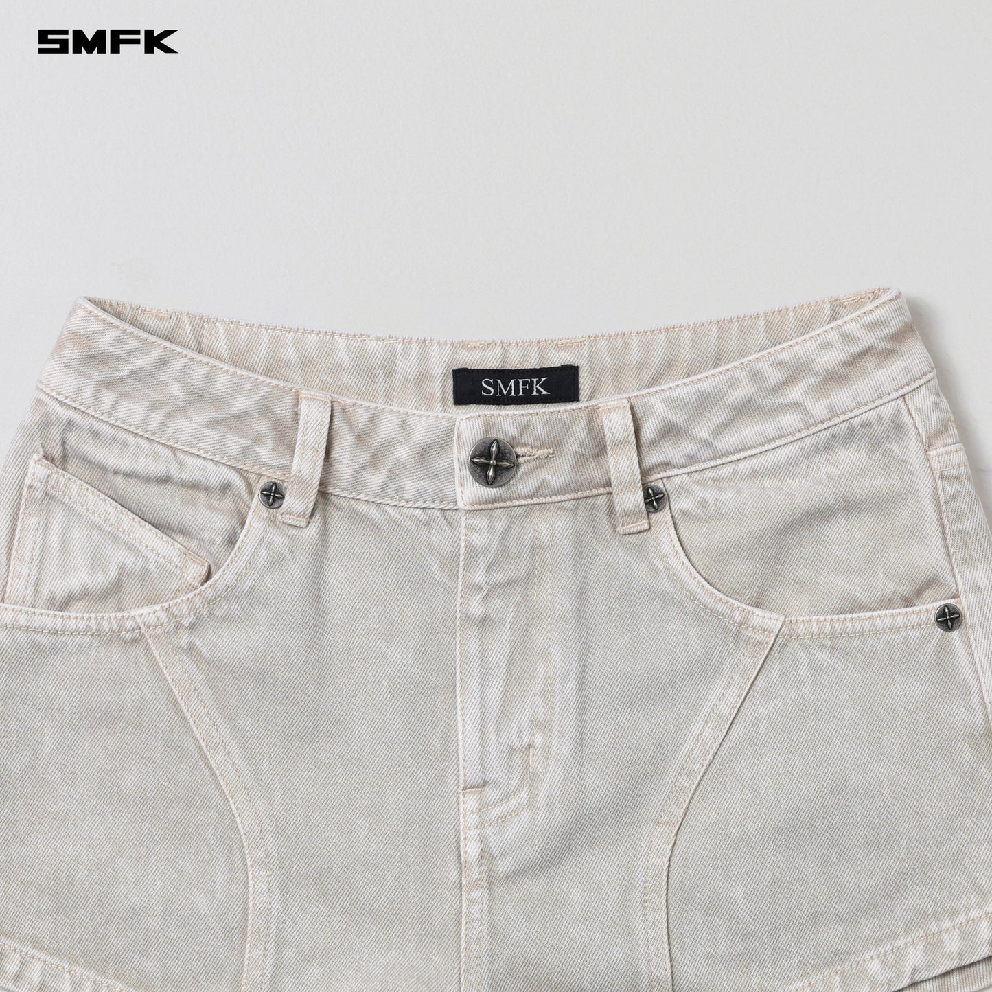 SMFK Vintage Vanish Denim Shorts Garment Dye Vanish White