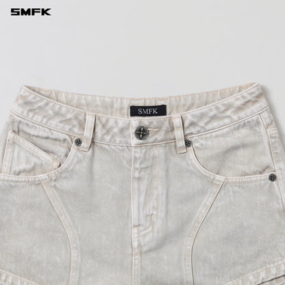 SMFK Vintage Vanish Denim Shorts Garment Dye Vanish White