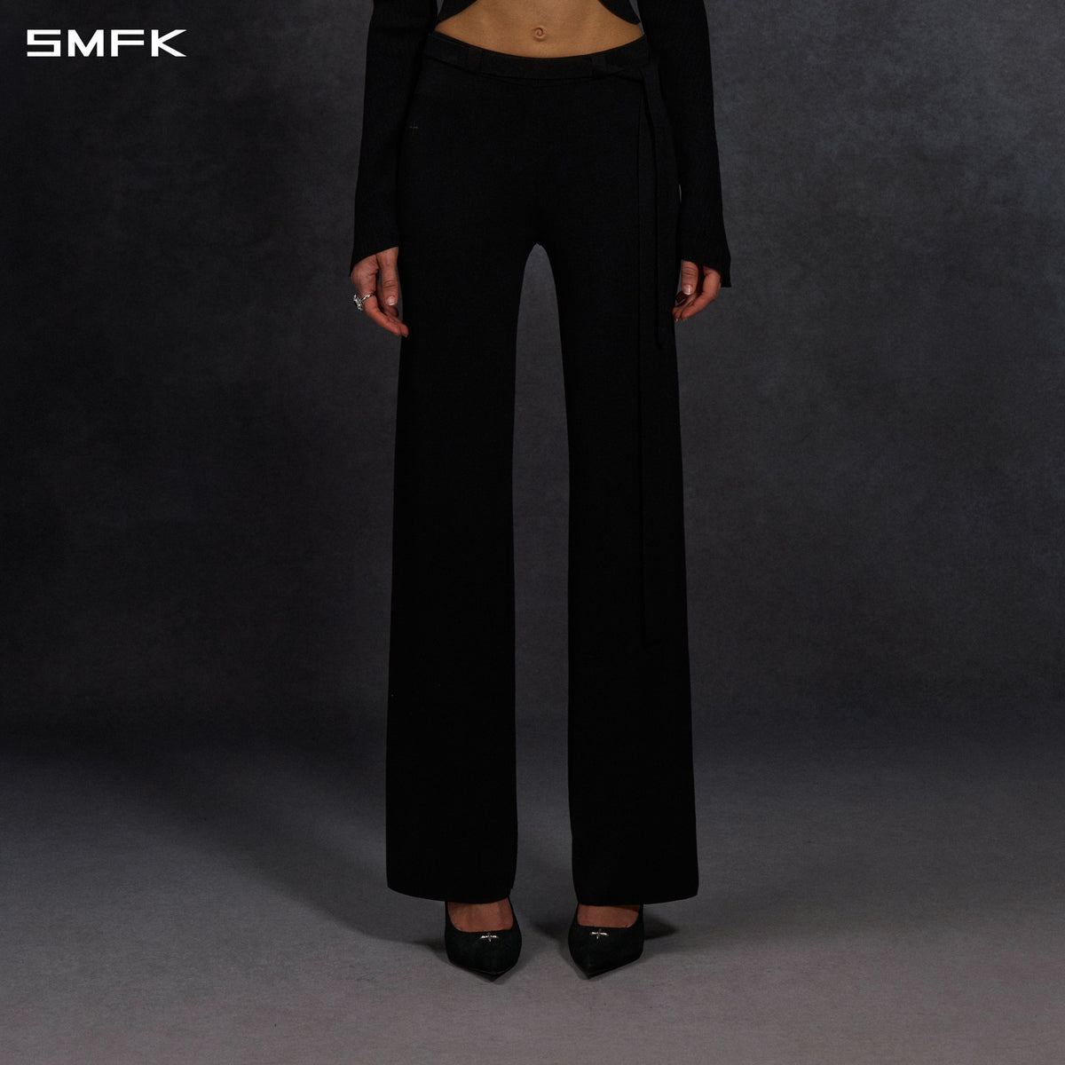 SMFK Myth Siren Evening Flared Knit Pants Lenzing Tencel+Silk+Cotton Wild Black