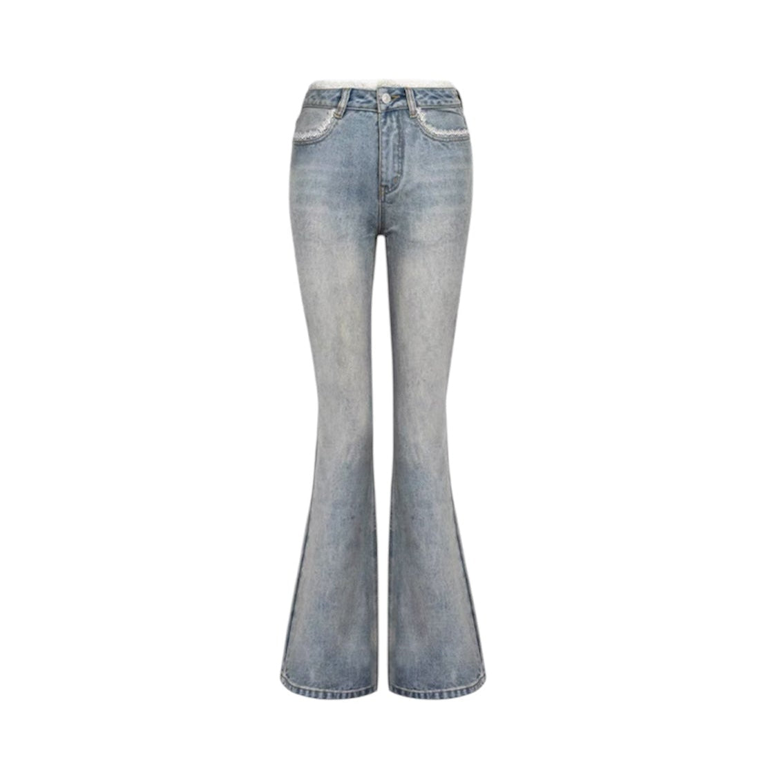 Ann Andelman Blue Retro Slim Lace Flared Jeans