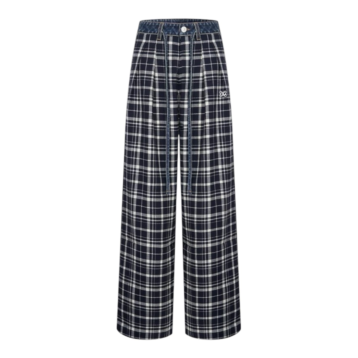 Ann Andelman Navy Blue Patchwork Denim Checkered Trousers