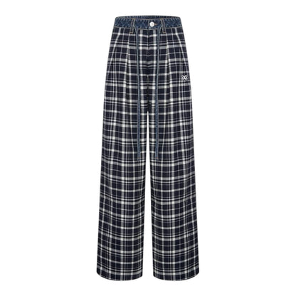 Ann Andelman Navy Blue Patchwork Denim Checkered Trousers
