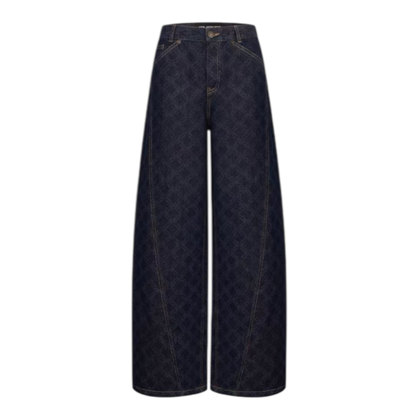 Ann Andelman Dark Blue Full-color Laser-printed Denim Wide-leg Pants
