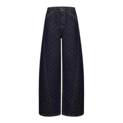 Ann Andelman Dark Blue Full-color Laser-printed Denim Wide-leg Pants