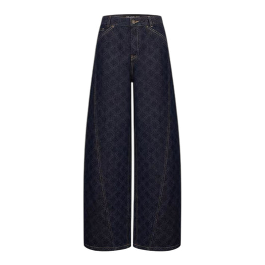 Ann Andelman Dark Blue Full-color Laser-printed Denim Wide-leg Pants