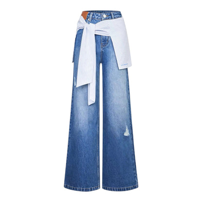 Ann Andelman Light  Blue Jeans With Shirt Tie Detail