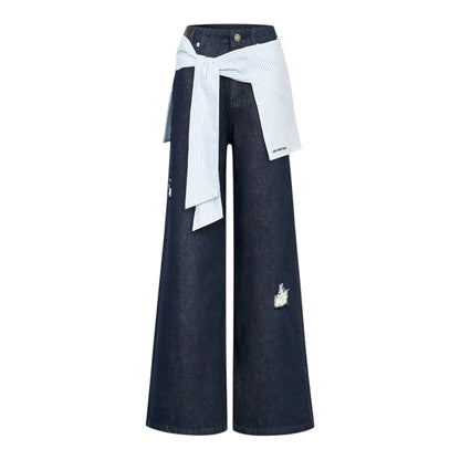 Ann Andelman Dark Blue Jeans With Shirt Tie Detail