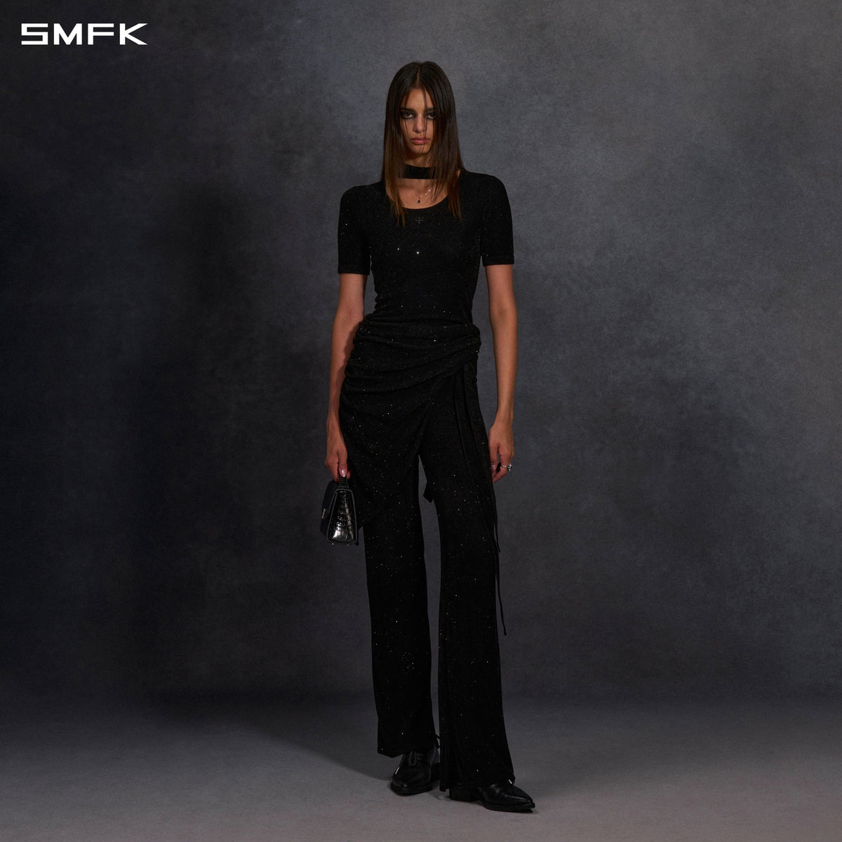 SMFK Myth Aeolus Galaxy Evening Knit Tee Starry Velvet Galaxy Black