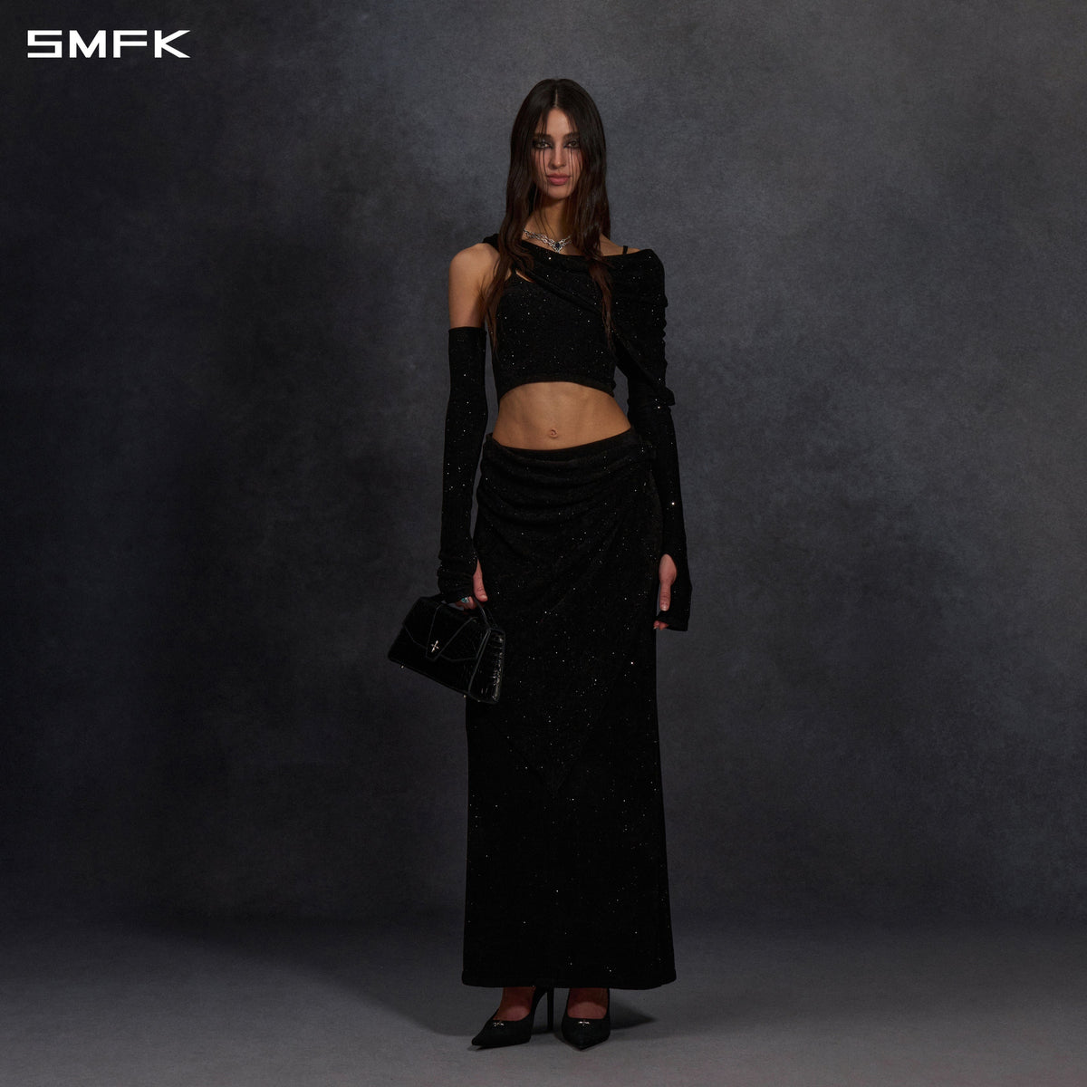 SMFK Myth Siren Cruise Knit Camisole Suit Starry Velvet Galaxy Black