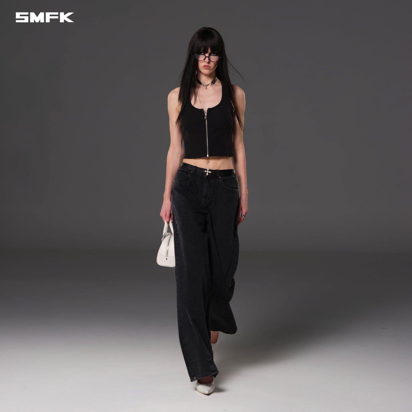 SMFK Vintage Nomadic Slim Zip Tank Long-Staple Cotton Wild Black