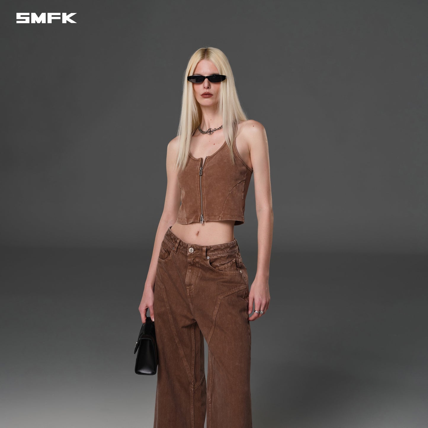 SMFK Vintage Nomadic Slim Zip Tank Long-Staple Cotton Vanish Brown
